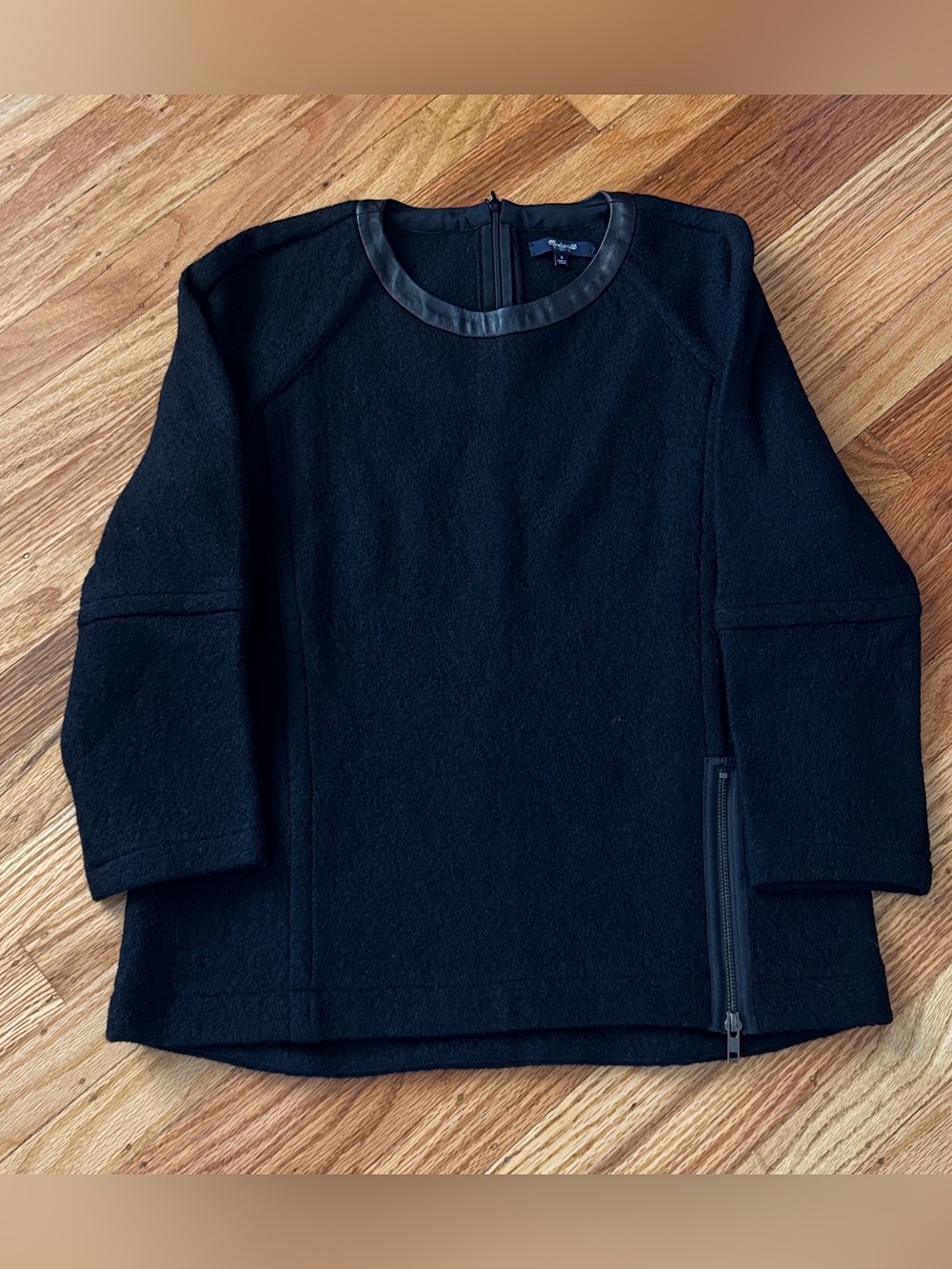 Madewell Boiled Wool Top with Leather Trim